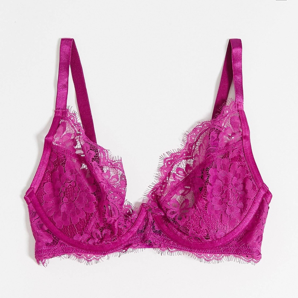 ASOS Design Jemma Eyelash Lace Bra - Fuschia 40H